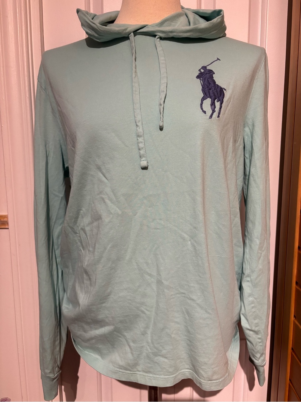 Ralph Lauren Mint Green Long-Sleeve Hoodie with Navy Polo Logo